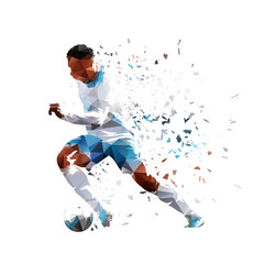 Football, soccer player running with ball, low poly isolated vector illustration, side view © michalsanca