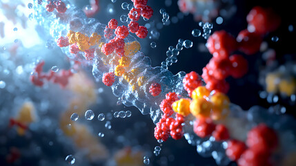 Enzyme function/ A protein enzyme catalyzing a reaction, showing a substrate entering