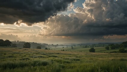 Fototapeta premium Peaceful cloudy landscape with soft tones.