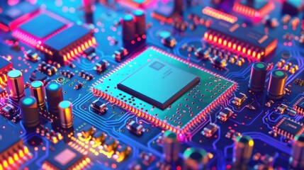 Obraz premium Circuit Board Closeup with Processor Chip