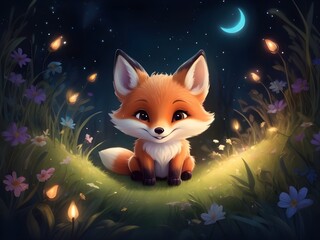 Cute baby fox with the sparkling night time wallpaper, Cute baby animals, Cute animals for kids