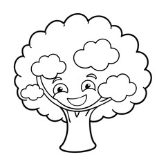A drawing of a tree with a smiling  face