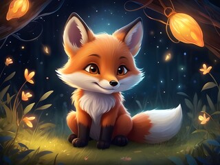 Cute baby fox with the sparkling night time wallpaper, Cute baby animals, Cute animals for kids