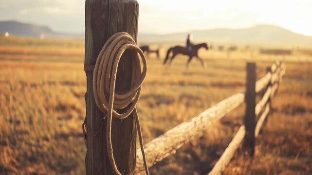 Cowboy Lasso on Fence Post Scene