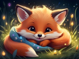 Cute baby fox with the sparkling night time wallpaper, Cute baby animals, Cute animals for kids