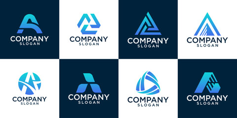set collection initial A abstract monogram logo design vector
