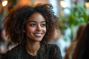 Beautiful Woman Smiling in a Coffee Shop