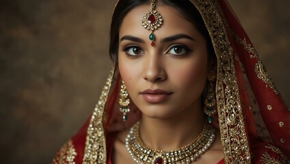 Portrait of a beautiful Indian woman with traditional makeup and jewelry