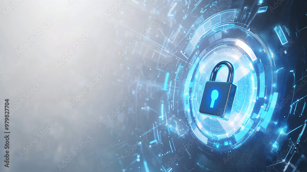 Fototapete glowing digital padlock in a futuristic technological circle symbolizes a secure data protection sys