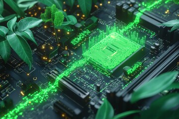 Fototapeta premium Green Circuitry, Digital Sustainability and Green IT