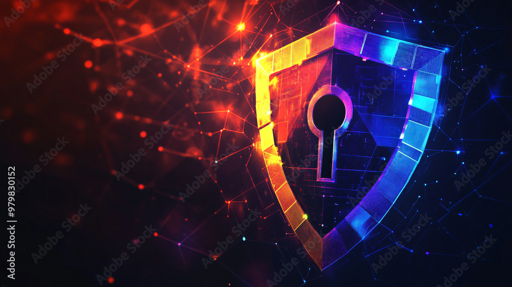 Leinwandbilder glowing shield with keyhole surrounded by network, indicating cybersecurity and data protection