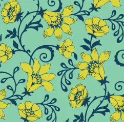 Gordijnen Trendy bloemen Flowers seamless pattern. vector illustration. Abstract flowers, floral vector with leaves  © Sketch