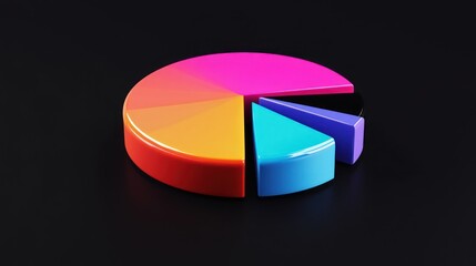 Obraz premium A colorful pie chart with sections in vibrant hues against a dark background.