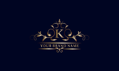 Elegant initial letter K monogram template. Exquisite illustration of company brand, emblem for restaurant, royalty, boutique, cafe, hotel, heraldic, jewelry, fashion.