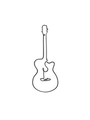 A guitar is drawn in one line art style. Printable art. Tattoo design.	