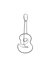 A guitar is drawn in one line art style. Printable art. Tattoo design.	