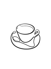 A coffee cup is drawn in one line style. Printable art. Tatoo design	