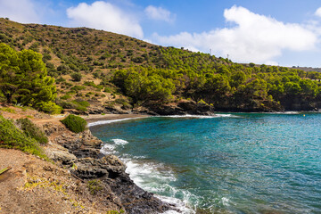 Fototapeta premium Cala Calitjàs depuis le Cap de Norfeu dans le Parc Naturel du Cap de Creus sur la Costa Brava