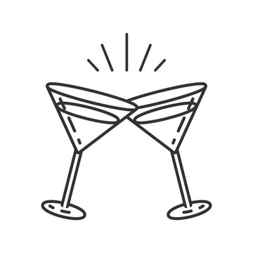 Cocktail glasses icon.Cheers symbol.Party and celebration simple pictogram.Cocktail party invitation sign for greeting card,postcard,invitation,menu.Transparent background.Vector illustration EPS10