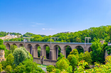 Pulvermuhl Viaduct Biisser Breck railway stone arch bridge across Alzette valley and Maierchen...