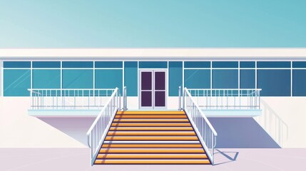 Fototapeta premium Modern Building Entrance with Stairs and Balcony