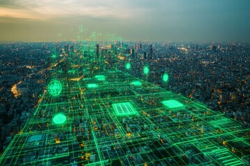 Obraz premium Eco Digital Grid, Digital Sustainability and Green IT