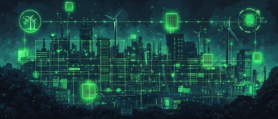 Obraz premium Eco Digital Grid, Digital Sustainability and Green IT