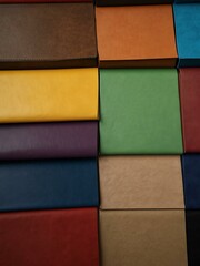 Sample of colored leather in a catalog.