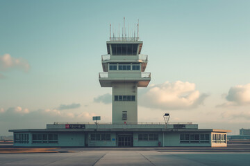 Airport control tower with futuristic design elements