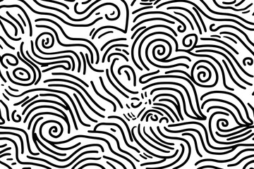 Playful Black and White Doodle Wave Pattern for Kids Parties and Contemporary Design