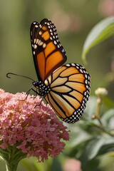 Fototapeta premium High-Resolution Close-Up Photo of Monarch Butterfly Resting Elegantly on a Bright Flower