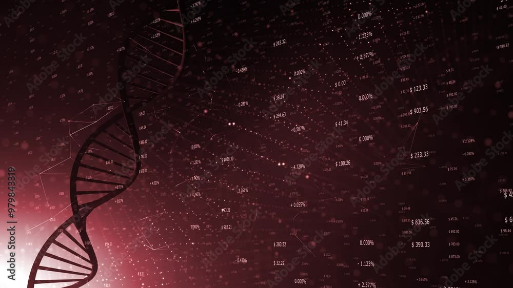 Wall mural dark red business data animation with dna chain rotation.