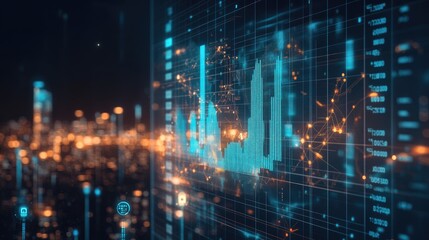 Fototapeta premium A global economic growth graph with industry-specific indicators, showing rising trends in tech and green energy sectors