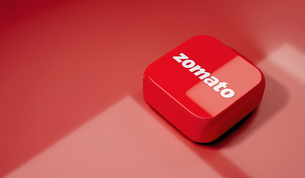 Pune, India - September 2024. Zomato food delivery app logo icon on red background. 3D Illustration