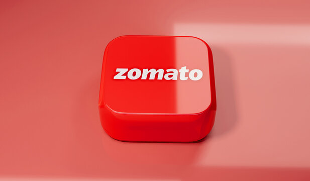 Pune, India - September 2024. Zomato food delivery app logo icon on red background. 3D Illustration