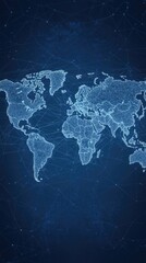 Fototapeta premium This visual displays a digital world map featuring a grid structure, symbolizing global connectivity in cyberspace technology