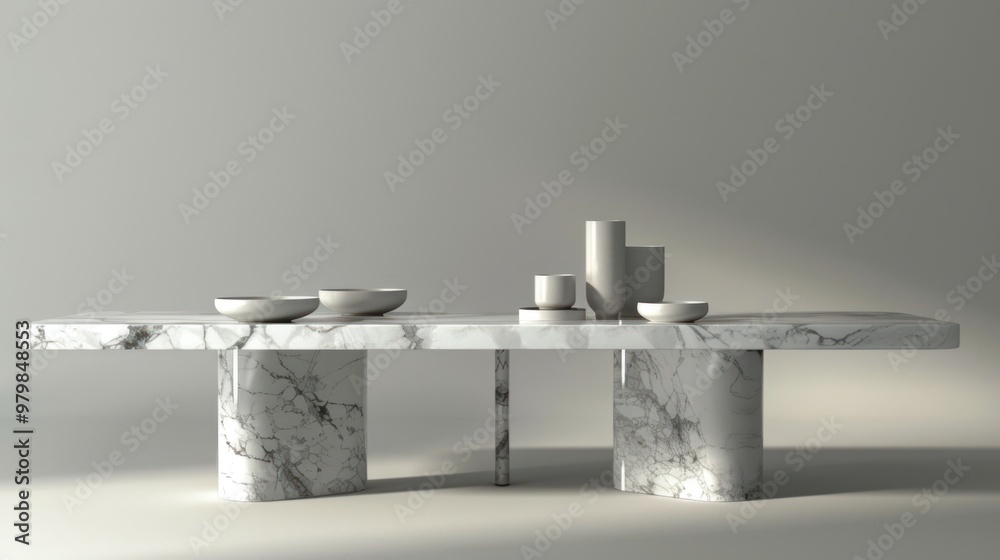 Poster Minimalist Marble Table with Decorative Accents