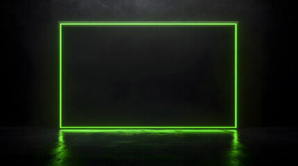 Abstract Futuristic Neon Green Frame on a Dark Background with Glowing Edges