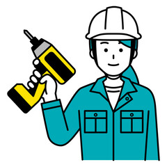 インパクトドライバーを持つ作業員の女性