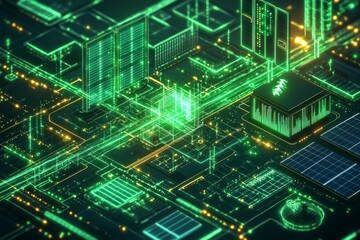 Obraz premium Green Data Streams, Digital Sustainability and Green IT