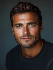 Obraz premium Professional Headshot of a Handsome Man with Green Eyes and a Confident Expression