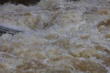 River Svratka and Svitava in the city of Brno, Czech Republic. Diluted water during the rainy...