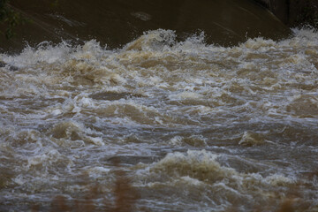 River Svratka and Svitava in the city of Brno, Czech Republic. Diluted water during the rainy...