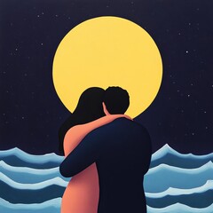 Obraz premium Cancer empath, moonlit glow, warm embrace, ocean waves, deep understanding