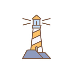 Colorful lighthouse on a rock icon vector art illustration design. Icon concept design.