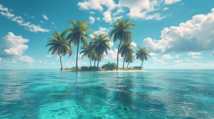Obraz premium A beautiful tropical beach with palm trees and clear blue water