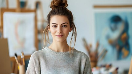 Creative Pisces woman in a studio, capturing artistic and imaginative traits