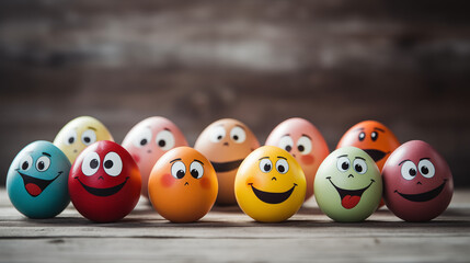 Easter Joy Emoji Eggs Vibrant Colored Eggs with Playful Faces for Festive Designs