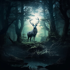 Mystical Deer in Moonlit Forest: Enchanting Discovery