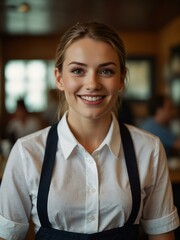Smiling waitress looking at the camera